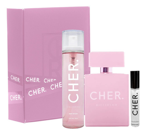 Imagen 1 de 6 de Set Perfume Mujer Cher Dieciocho 50 Ml + Talla + Body Splash