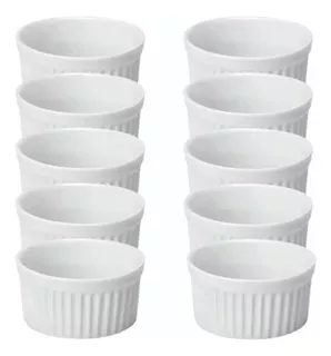 48 Ramequim Ramekin Canelado Porcelana Branca 200 Ml Cor Branco