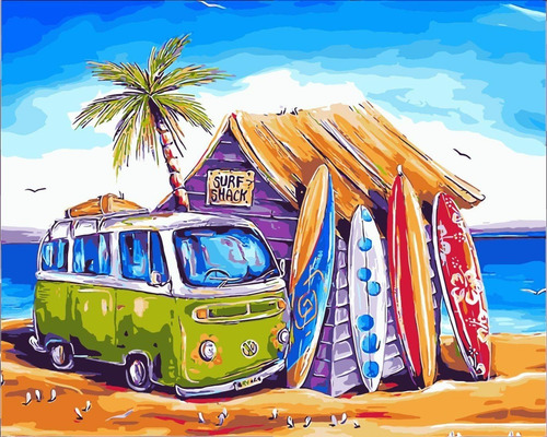 Imagen 2 de 4 de Pintura Diamante Diy Diamond Painting Kit Playa Surf Chile