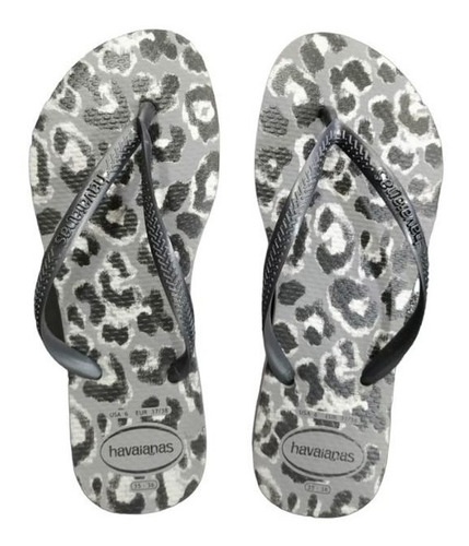 Imagen 1 de 3 de Havaianas Slim Animals 1765 Cinza Negro Lefran