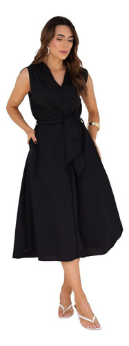 Vestido Midi Com Amarração Moda Estilo Casual
