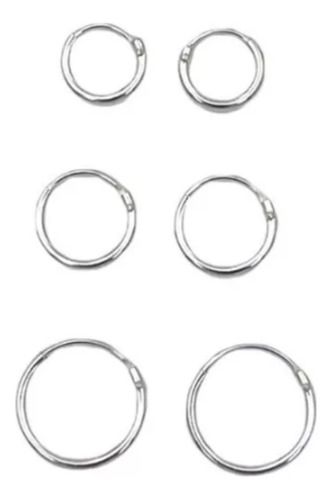 Brinco Argola Aço Inox 3 Pares Fino Antialérgico Kit Prata
