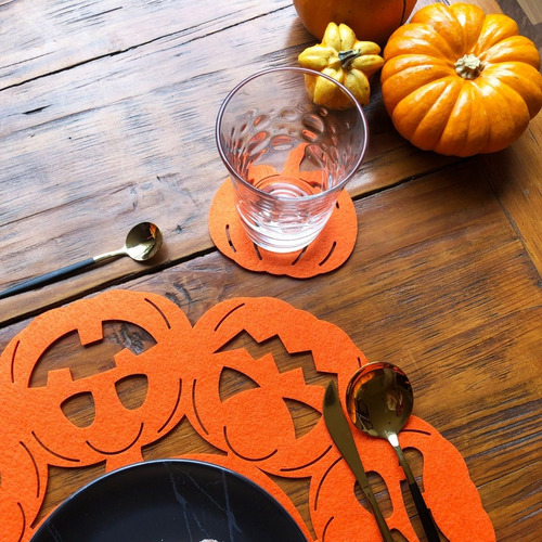 Set De 4 Portavasos De Fieltro Calabaza Halloween
