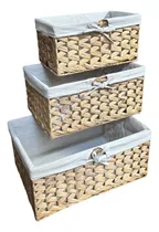 Comprar Set X3 Organizadores Canastos Rattan Cestos De Yute Con Tela