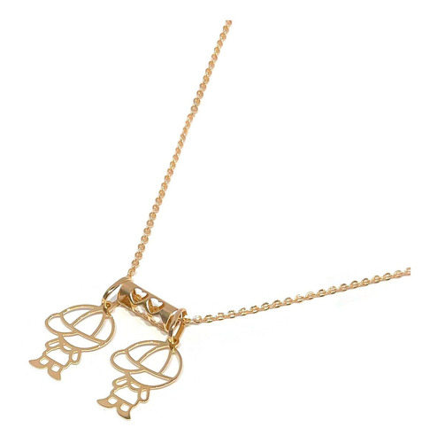 Corrente Bailarina 45cm Em Ouro 18k Canga Pingentes Crianças Cor Meninos