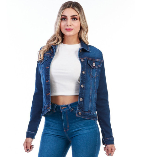 Imagen 4 de 5 de Chamarra De Mezclilla Stretch Mujer Ajustable Azul Oscuro