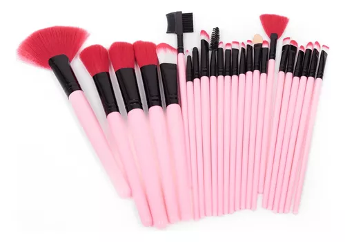 Set 24 Brochas Maquillaje Profesional Estuche Pinceles Gugus Color Rosa