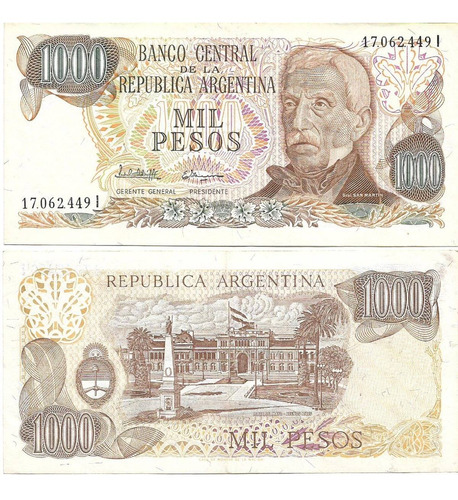 Argentina 1000 $ Ley 18188 S/leyenda. Bottero 2462. Usado