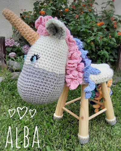 Imagen 1 de 8 de Banquito Infantil De Madera Alba Amigurumi Tejido Crochet