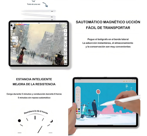 Lápiz Optico Stylus Pluma Capacitivo Universal Para iPad Android Tablet Celular carga Rápida,magnética QYJU Lápiz Óptico Color Blanco - Dibujo Escritura Digital Stylus Pencil