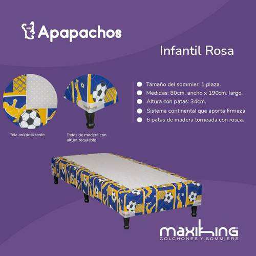 Sommier Y Colchón Maxiking Una Plaza Infantil Azul