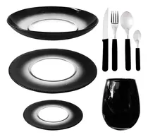 Comprar Juego De Vajilla Negro Completo P\u002F 4p Platos Vasos Cubiertos