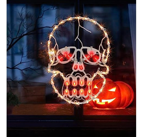 50l Lighted Skull Halloween Window Silhoutte Decoration