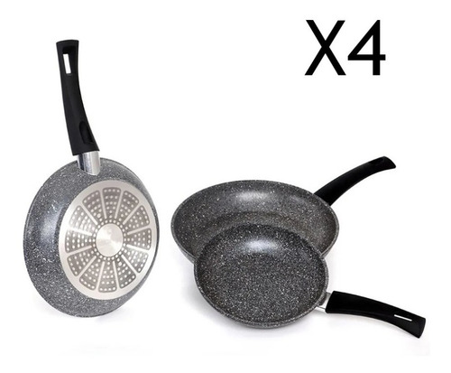 Imagen 1 de 4 de Juego 3 Sartenes Italianos Antiadh 4mm Base Inducción Pack 4