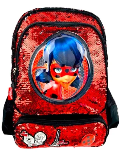 Mochila Lady Bug Miraculous Primaria Lentejuela Ladybug Env o gratis