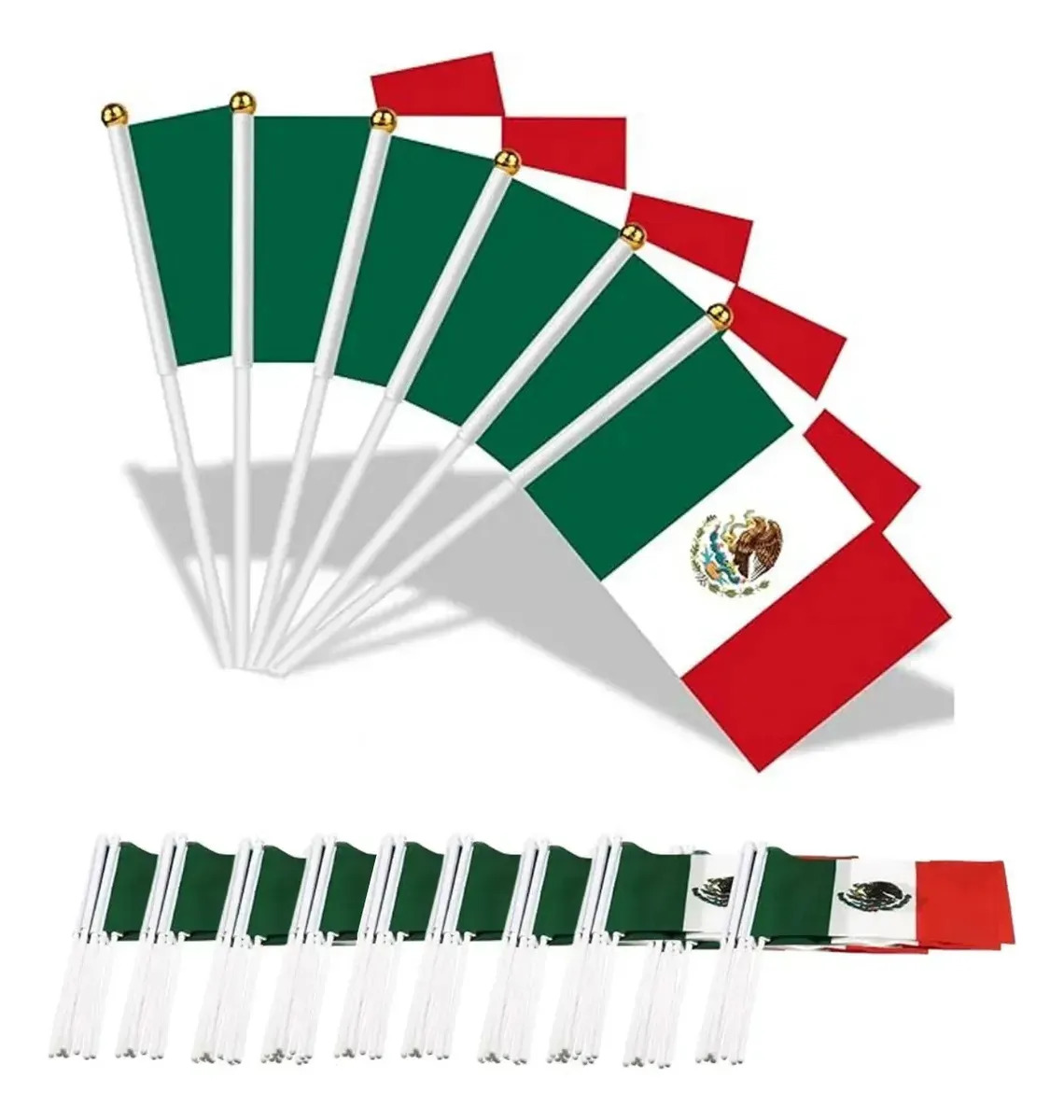 Banderas Mexicanas Con Asta 14x21cm - Pack Fanáticos Copa Del Mundo México