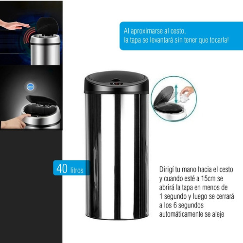 Imagen 3 de 10 de Cesto De Residuos Mio Sensor Automático 40lts Tbm40l Full