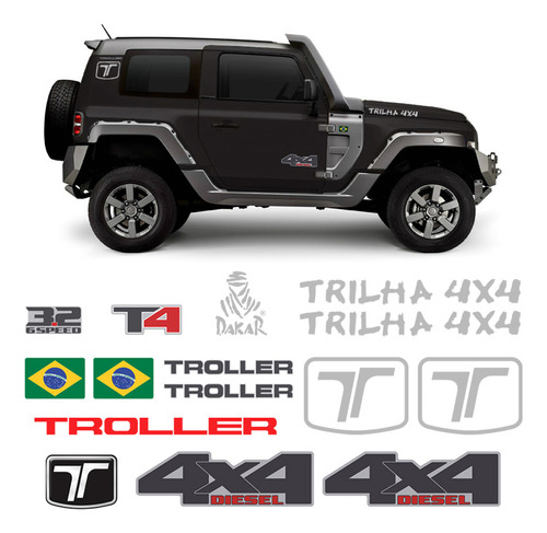 Adesivos Troller T4 2015 A 2021 4x4 3.2 Trilha Dakar Prata