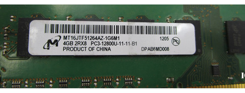 Memoria Ram Micron 4gb 2rx8 Pc3-12800u-11-11-b1 Ddr3 Udimm (Usado)
