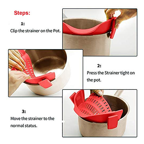 Colador Clip Para Ollas Y Sartenes, Silicona Resistente Al