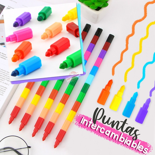Imagen 4 de 6 de Set De 6 Crayon Puntas Intercambiables 13 Colores Mayoreo