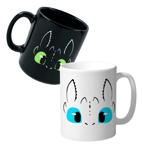 Dúo Tazas Chimuelo Y Furia Luminosa Cómo Entrenar Dragón Blanco Y Negro Furia Luminosa Y Chimuelo Pareja