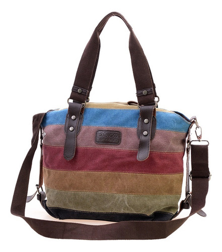 Bolso De Lona A Rayas Retro Para Mujer, Versión Coreana