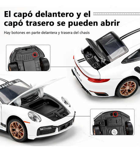 Coleccion De Escala Coche Juguete Porsche 911 Con Luz 1:32 Color Blanco