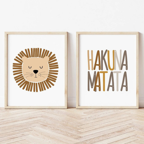 Set X2 Cuadros Completos Animales Selva 23x33 Hakuna Matata