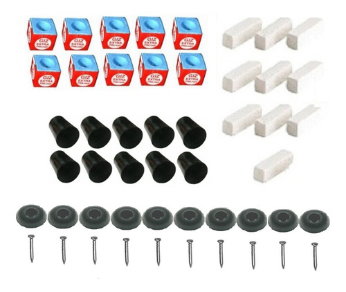 10 Giz Azul 10 Branco 10 Virolas 10 Culatras P/ Taco Bilhar