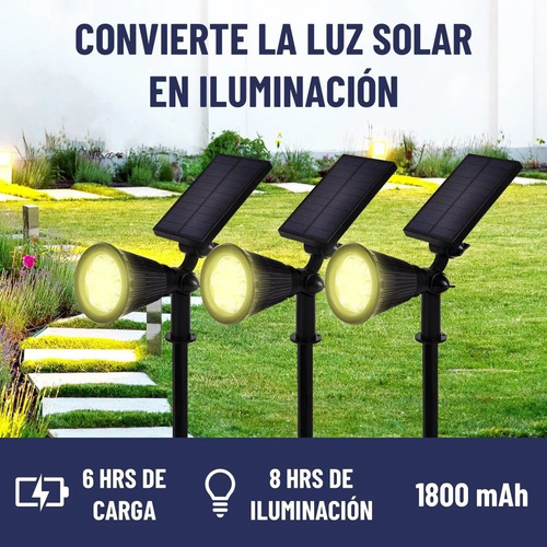 Foco Solar Jardín Led Impermeable, Luz Cálida