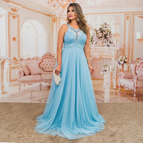 Vestido Rodado Princesa - Azul Serenity - Madrinha Formatura