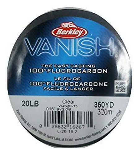 Berkley Vanish Fluorocarbono 250 Yd Spool (8 Libras, Clear).