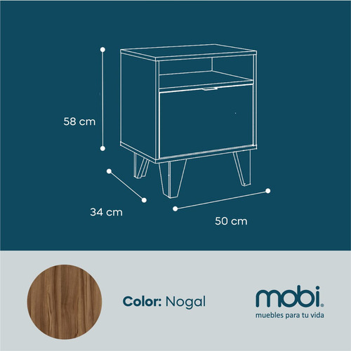 Mobi Buro De Madera Modelo Kabul Color Nogal Largo 50 Cm 1 Cajon Recamara