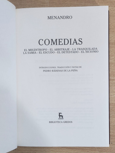Comedias - Menandro - Gredos