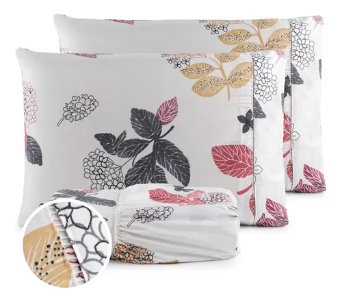 Jogo Lençol Casal 3pç 400 Fios Hipercal Conforto Macio Cor Floral...