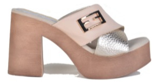 Zuecos Sandalias Taco Alto De Cuero De Mujer Linx - Ferraro