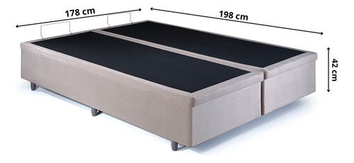 Cama Box Baú King 178x198x42cm Suede Bege Com Pistão A Gás