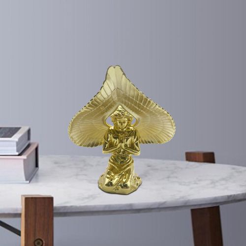 . Anjo Metal Ajoelhado Orando Estátua Cor Dourada Prateleira