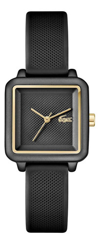 Reloj Lacoste L.12.12 Flow Mujer 2001408 Aluminio Y Silicona Malla Negro Bisel Dorado Fondo Negro