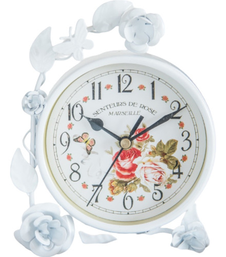 Reloj De Apoyo Metal Bco Relieve Izquierda Diam 12cm 16x17cm