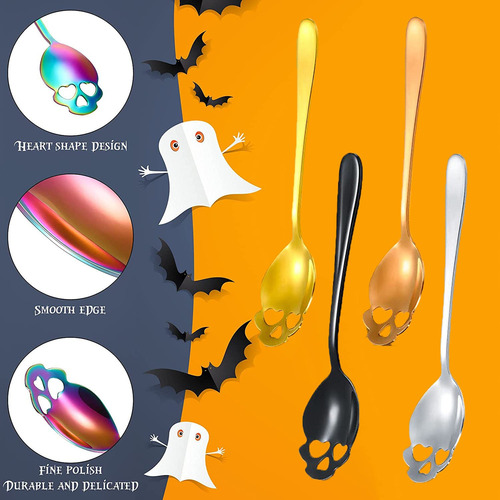 Cucharas De Acero Inoxidable Cráneo Para Postres O Cafe 4pz