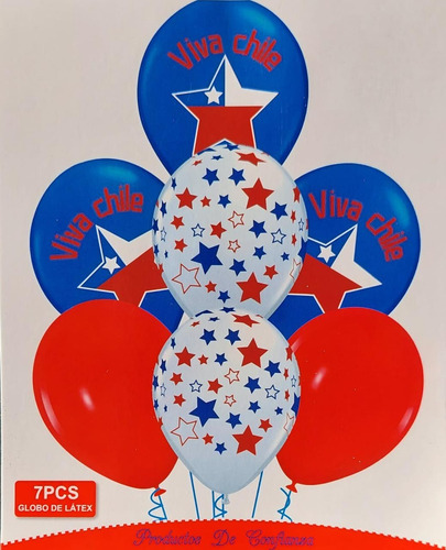 Imagen 2 de 2 de Globos Chile Fiestas Patrias Con Diseño 7unid.