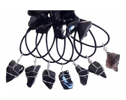 Collar Obsidiana Negra Piedra Natural. Acero, Protección