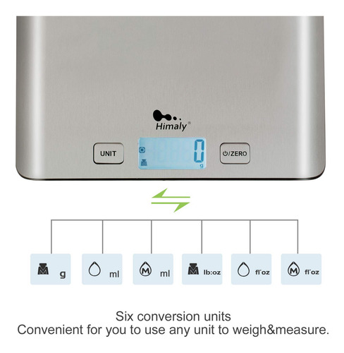Báscula De Cocina Digital Multifunción Pantalla Lcd Acero In