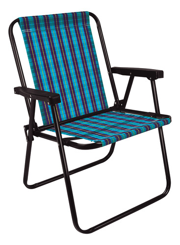 Cadeira De Praia Alta De Aço Mor Xadrez Marine - 2052 Cor Azul