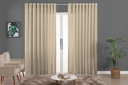 Cortina Jacquard 210 X 1,60 Altura Semi Blackout Sala/quarto Cor Palha