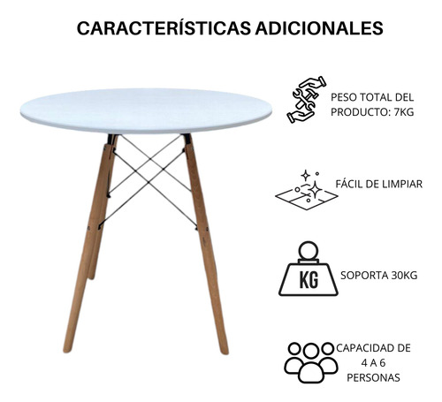Mesa Eames Redonda De Madera Estilo Minimalista Moderno 80cm