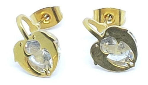 Aretes De Pareja Delfines Oro Y Acero Inoxidable Con Cristal