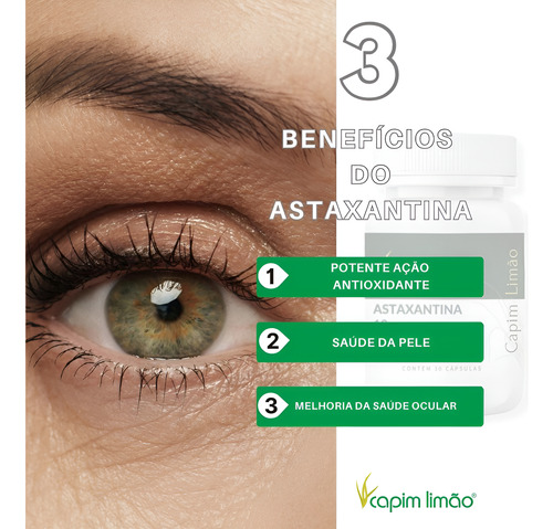 Astaxantina 10mg - 30 Cápsulas De Astaxantina Capim Limão. Sabor Sem sabor